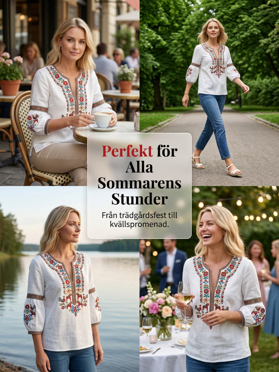 Kvinnors Vintage-stil svensk midsommar-Inspirerad bomull-Line blus