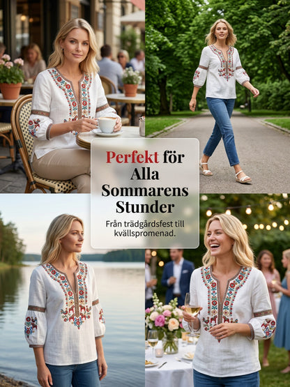 Kvinnors Vintage-stil svensk midsommar-Inspirerad bomull-Line blus