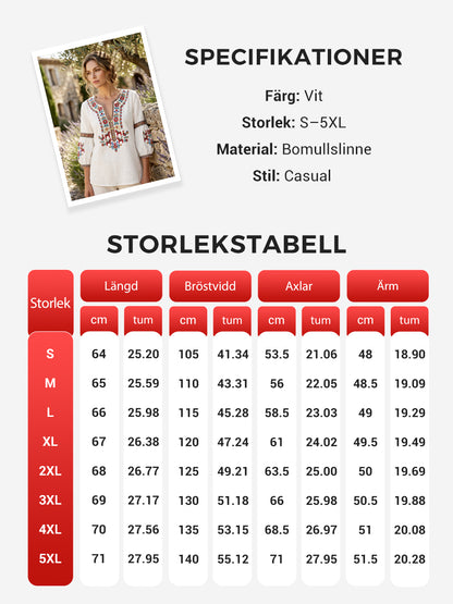 Kvinnors Vintage-stil svensk midsommar-Inspirerad bomull-Line blus