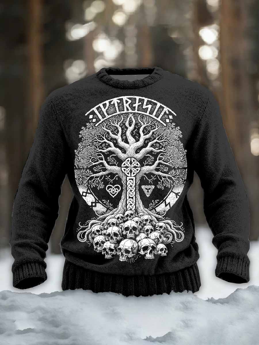 Män Vintage Viking Tryck Casual Tröja