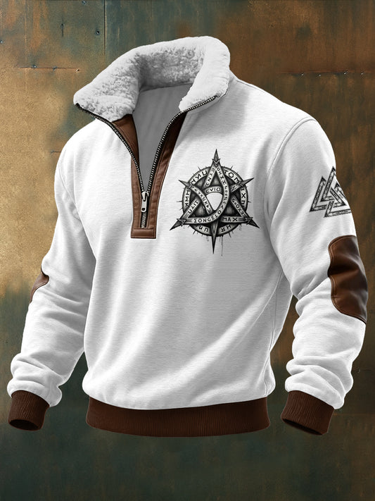 Viking trykt langærmet Stå opp krage Lambhåret blikk øverst