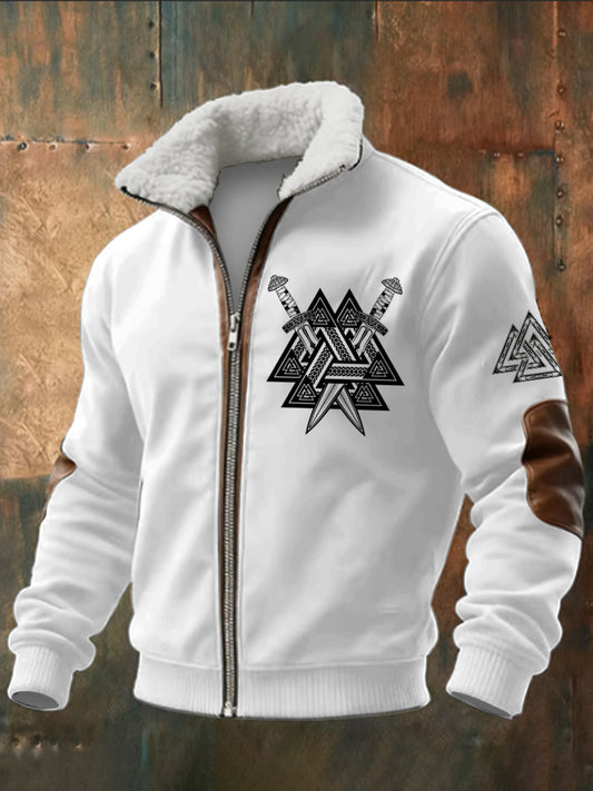 Viking trekant trykt langærmet Stå opp krage Lambhåret blikk øverst