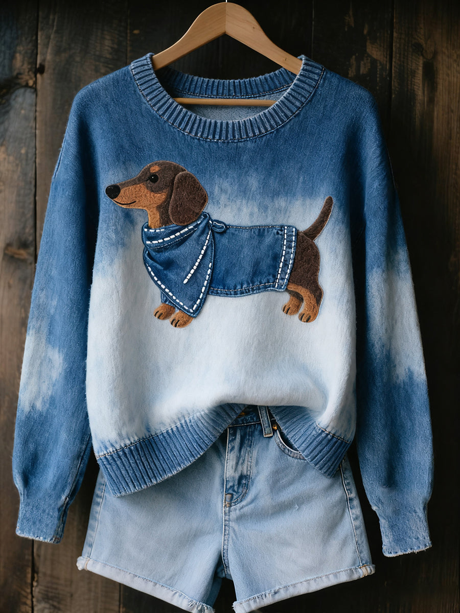 Kvinners Vintage Art Animal Print Hyggelig strikket genser.