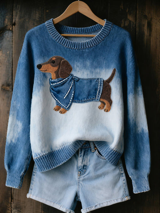 Kvinners Vintage Art Animal Print Hyggelig strikket genser.