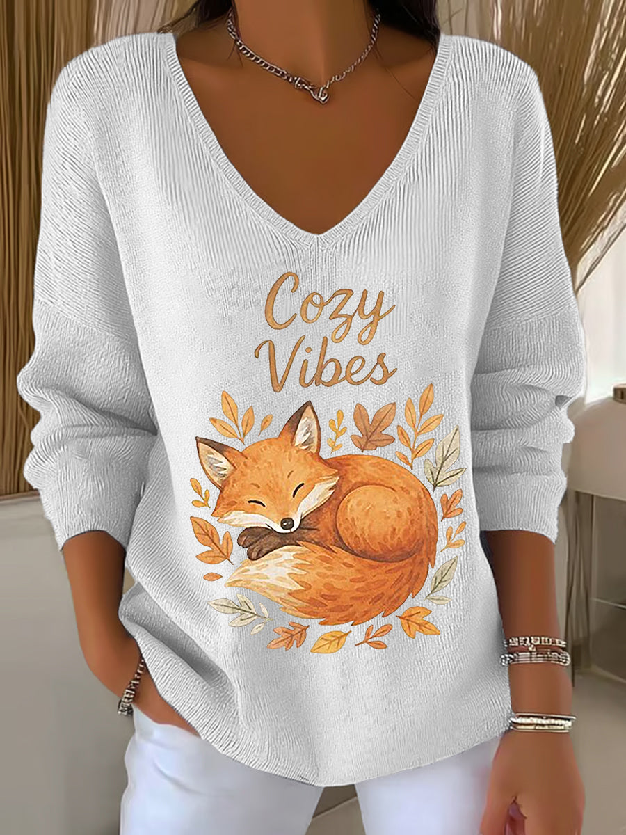 Kvinnelivblad Reve trykt V-hals øverst