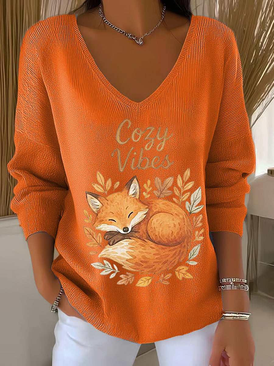 Kvinnelivblad Reve trykt V-hals øverst