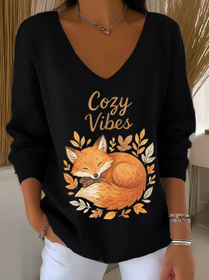 Kvinnelivblad Reve trykt V-hals øverst