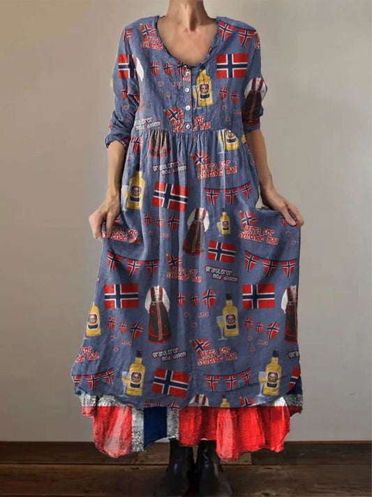 Kvinner Norge 17. mai blomstertrykt kjole