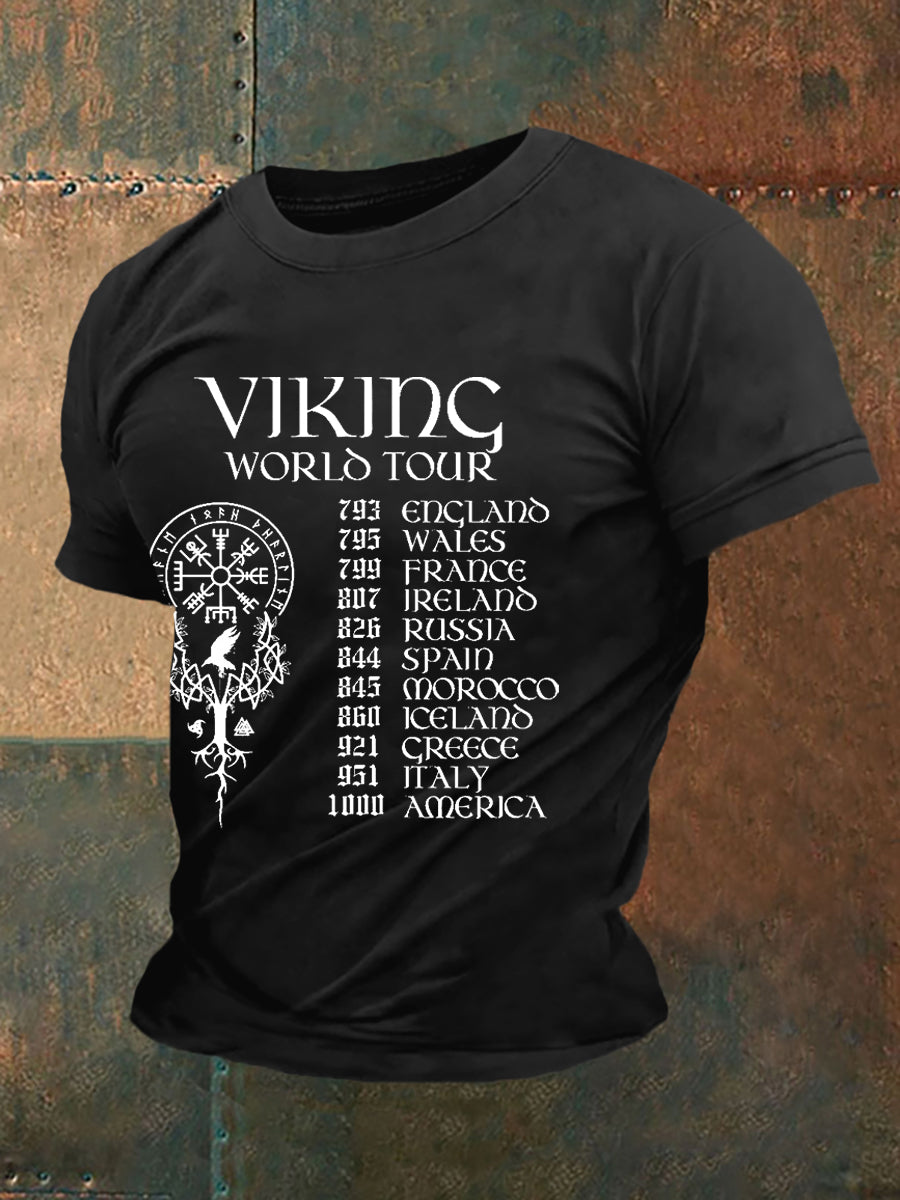 Menns Retro Viking World Tour Viking Blod Nordic Stil Casual Tee