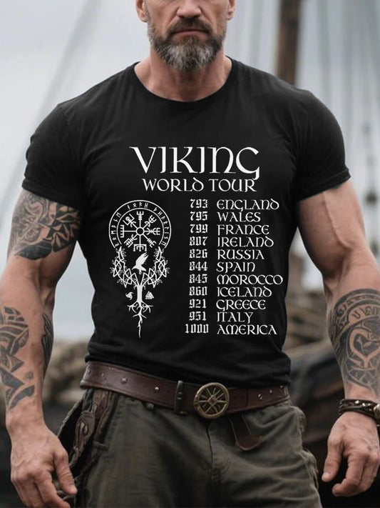 Menns Retro Viking World Tour Viking Blod Nordic Stil Casual Tee
