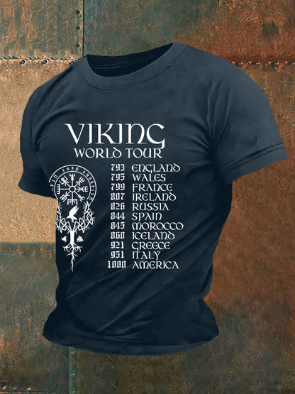 Menns Retro Viking World Tour Viking Blod Nordic Stil Casual Tee
