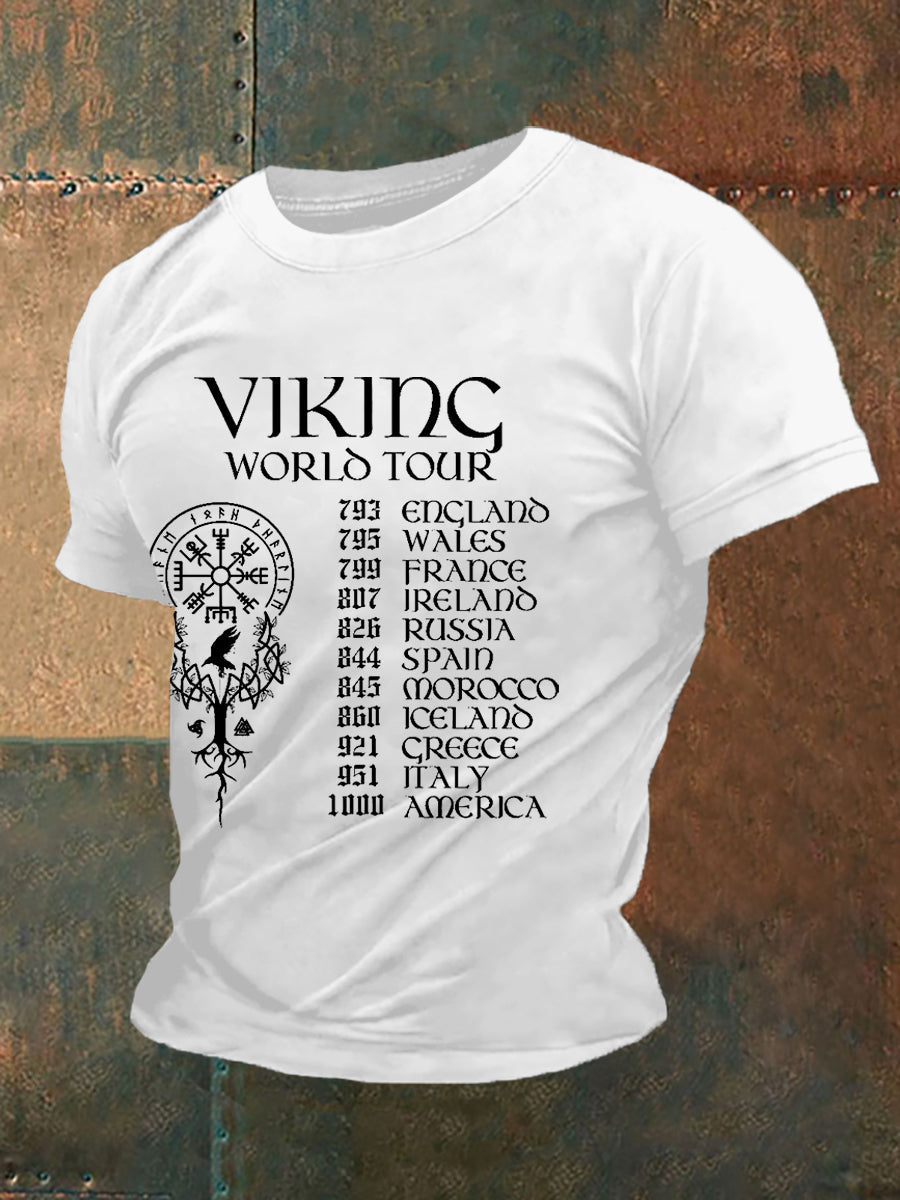 Menns Retro Viking World Tour Viking Blod Nordic Stil Casual Tee