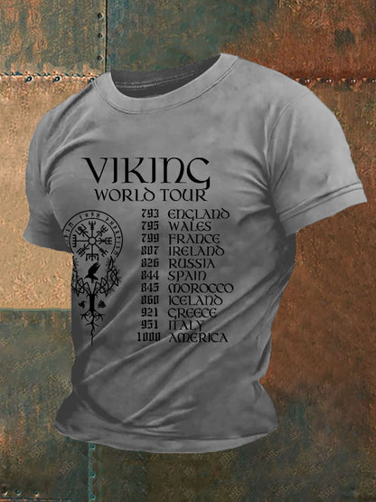 Menns Retro Viking World Tour Viking Blod Nordic Stil Casual Tee