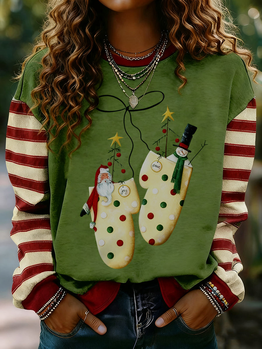 Kvinner God jul Print Stripet Langærme Sweatshirt