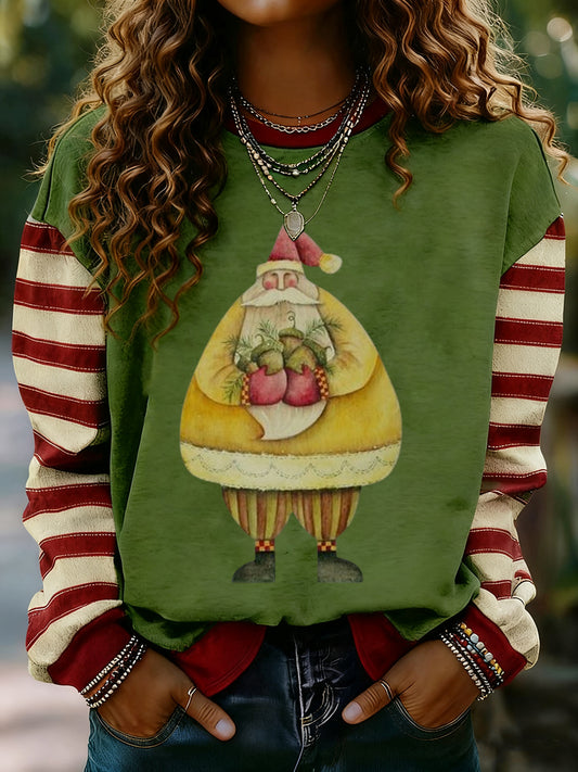 Kvinner God jul Print Stripet Langærme Sweatshirt