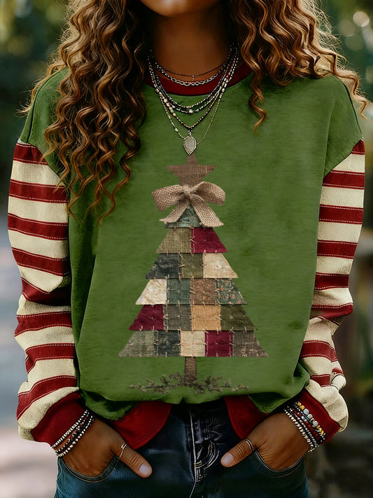 Kvinner God jul Print Stripet Langærme Sweatshirt