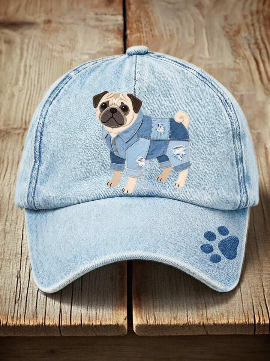 Unisex Denim-patchwork Art Pug-mønster