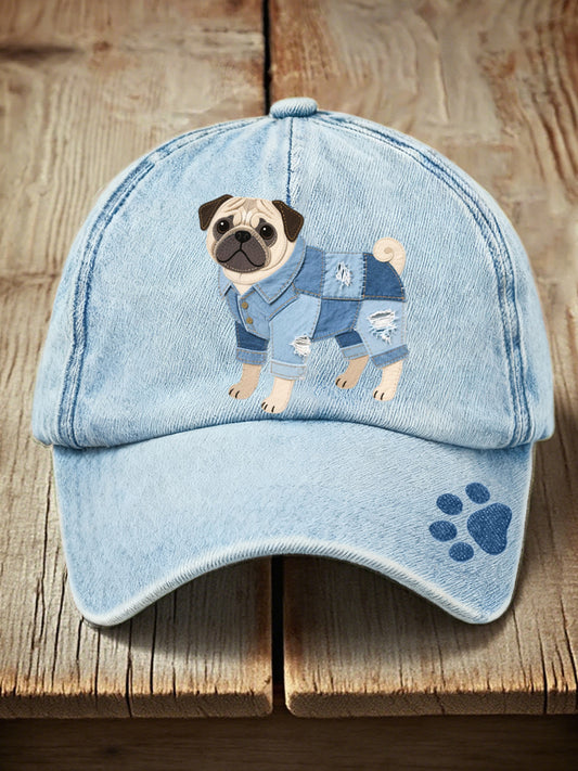 Unisex Denim-patchwork Art Pug-mønster