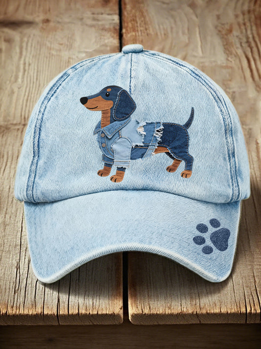 Unisex Denim lappeverk, muskelhund, mønstermønster i vasket hatt
