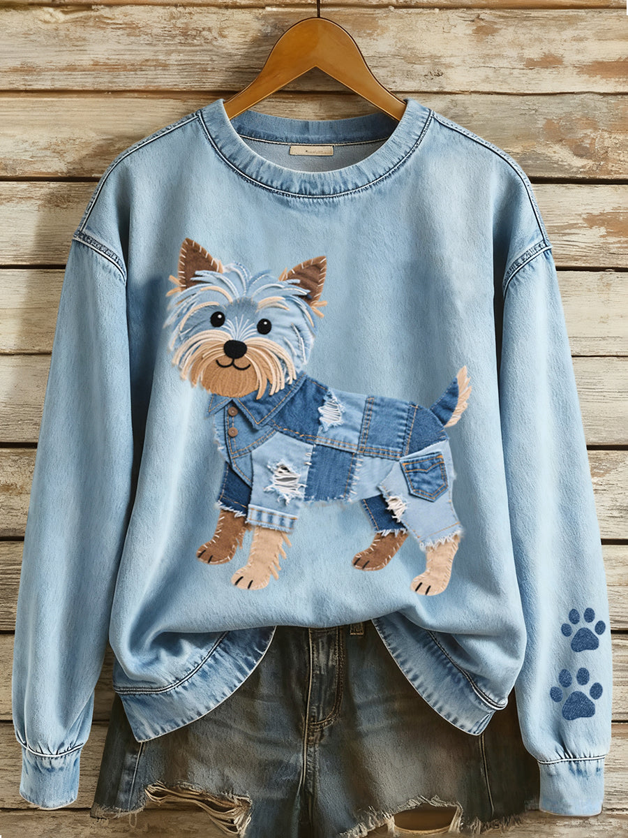 Kvinner i Yorkshire-terrier-patchwork-sweatshirt