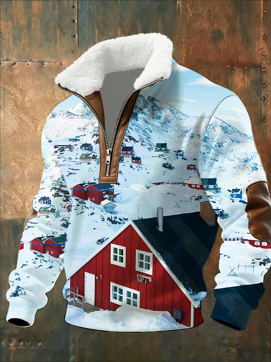 Menns gamle trykk, halv-Zip-sweatshirt med fleece krager