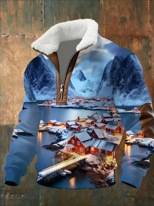 Menns gamle trykk, halv-Zip-sweatshirt med fleece krager