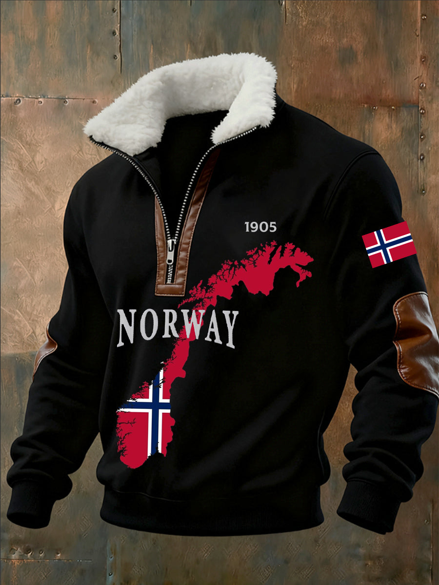 Menns gamle trykk, halv-Zip-sweatshirt med fleece krager