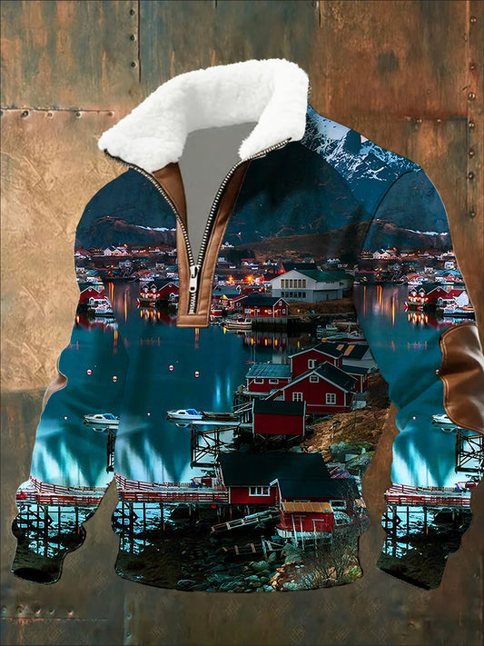 Menns gamle trykk, halv-Zip-sweatshirt med fleece krager