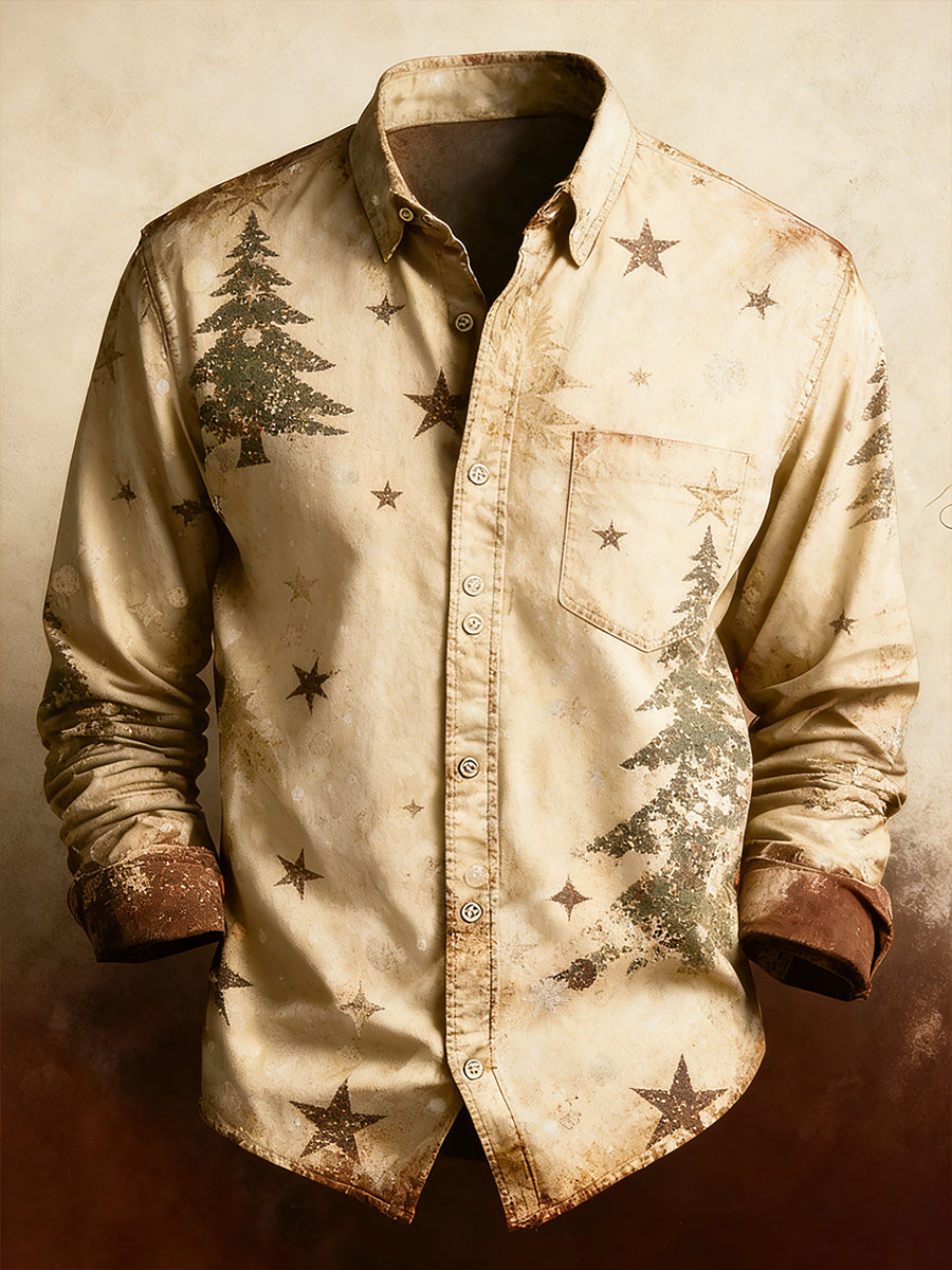 Menns Retro jul, tilfeldig komfort, langærmet skjorta