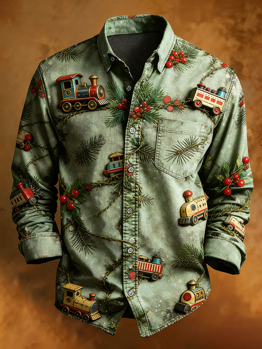 Menns Retro jul, tilfeldig komfort, langærmet skjorta