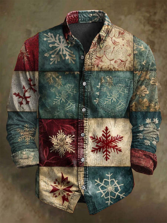 Retro juletre snøfnugnflaid Skriv ut uvesentlig langærmets skjorte