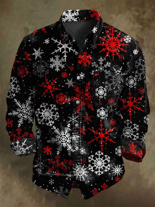 Uformell langermet skjorte med julesnøfnugg-mønster