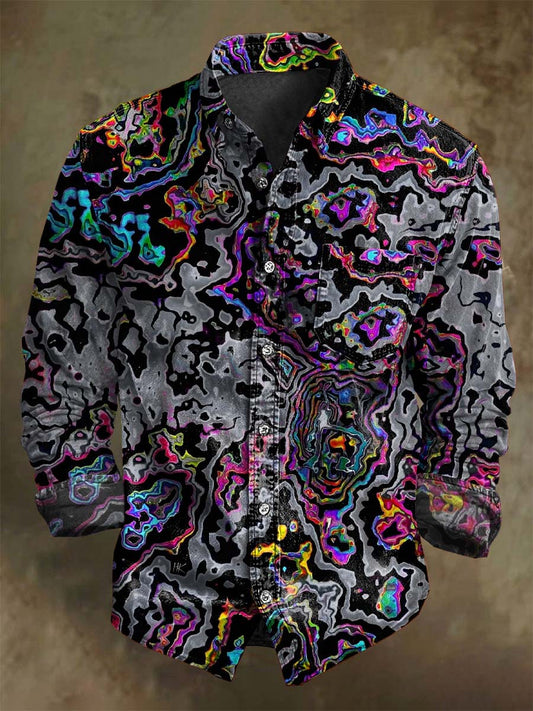 Fargerig Abstrakt kontrast Skriv ut uformell langærme skjorte