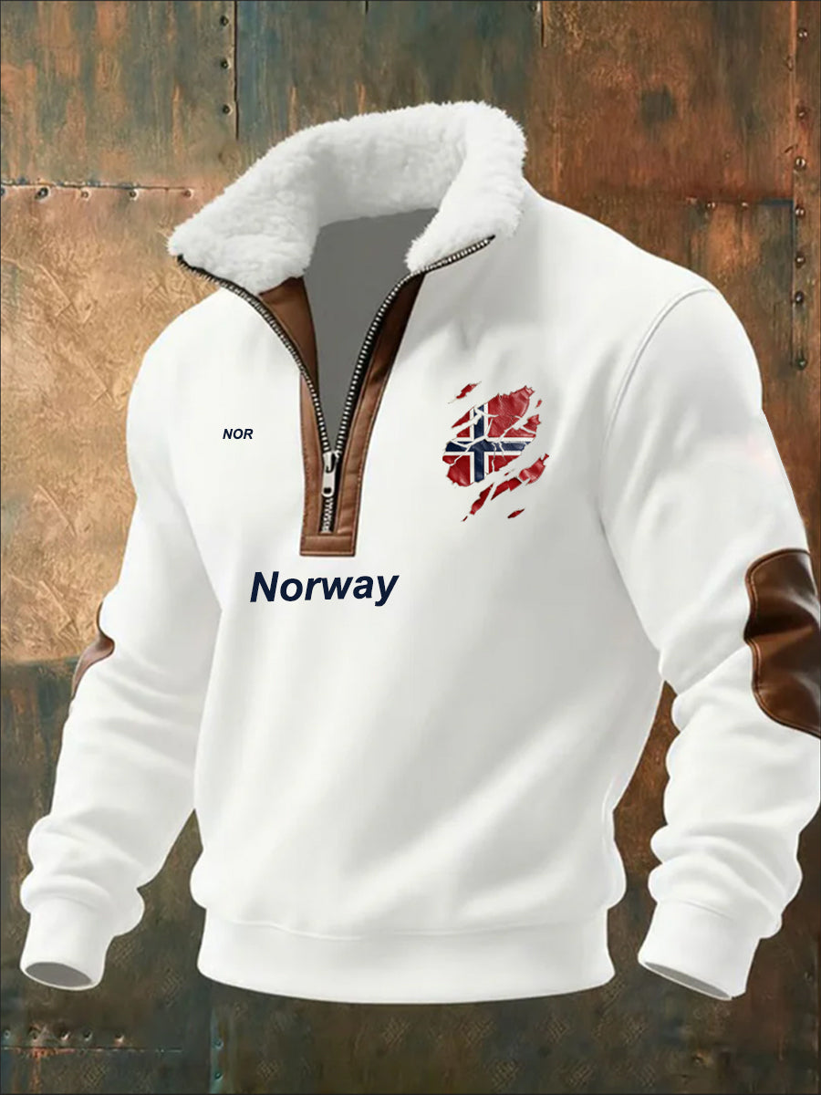 Menns gamle trykk, halv-Zip-sweatshirt med fleece krager