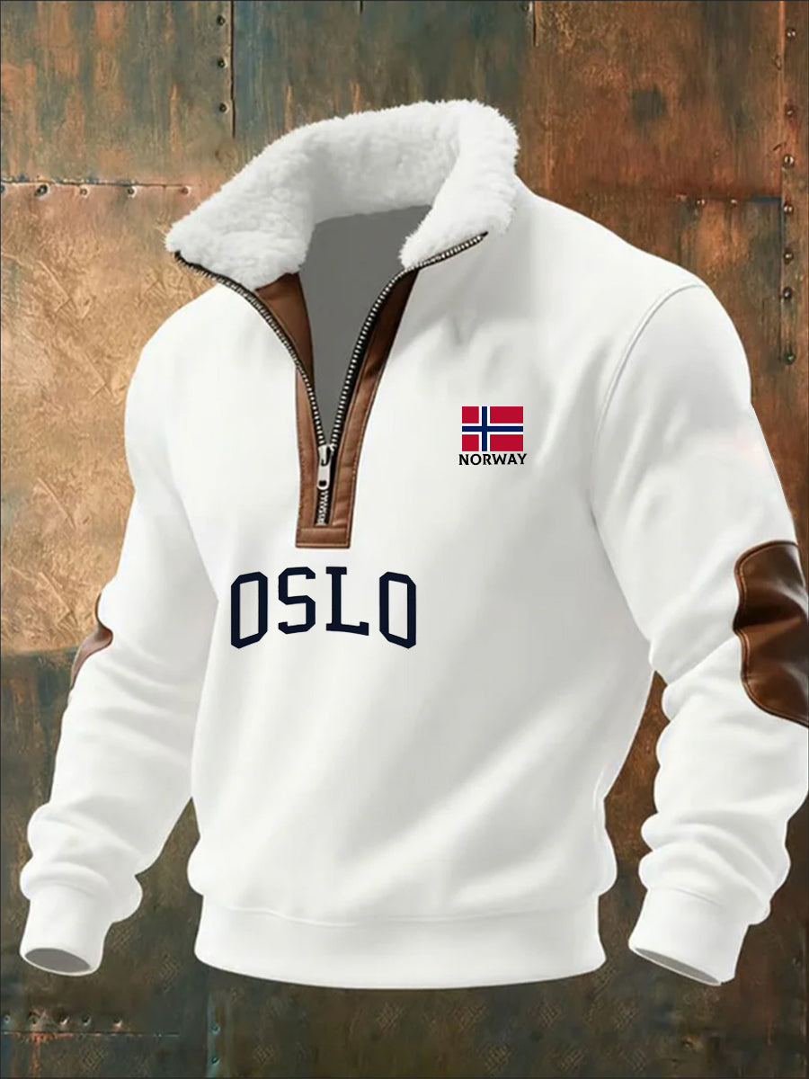Menns gamle trykk, halv-Zip-sweatshirt med fleece krager