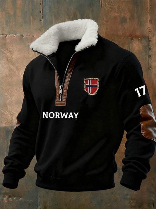 Menns gamle trykk, halv-Zip-sweatshirt med fleece krager
