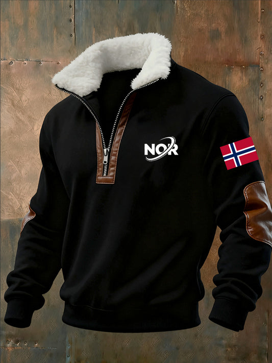 Menns gamle trykk, halv-Zip-sweatshirt med fleece krager