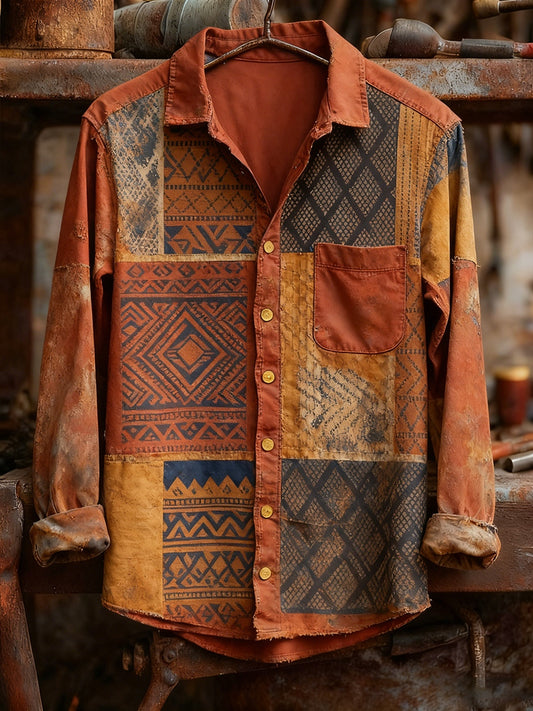 Menns Retro kunst skriv ut tilfeldig komfortabel langærme skjorte