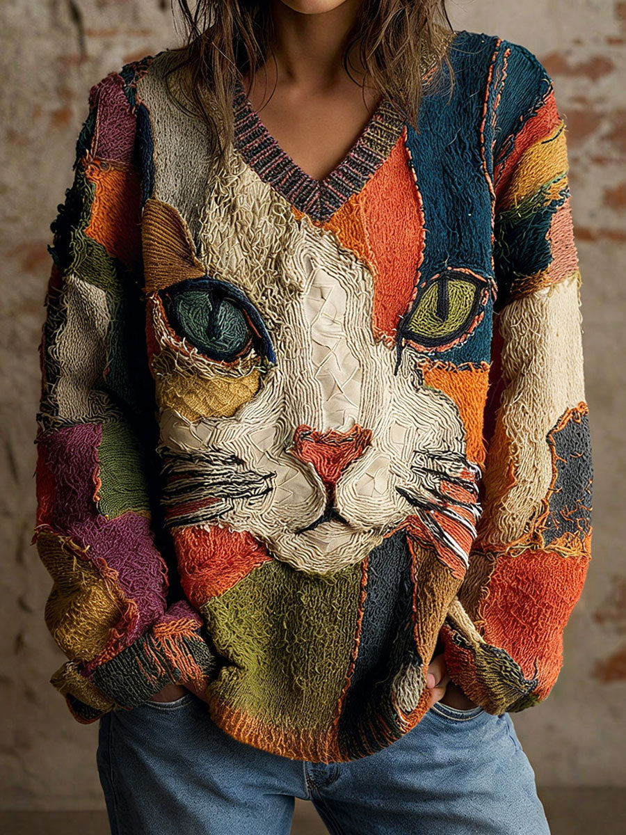 Geometrisk kunst for kvinner Skriv V-hals topp