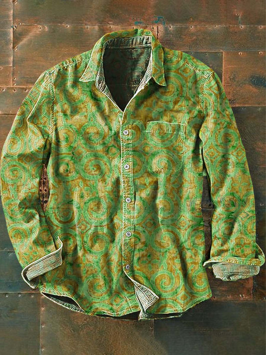 Herrens Vintage Western Print Casual Langærme Skjort