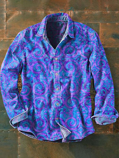 Herrens Vintage Western Print Casual Langærme Skjort