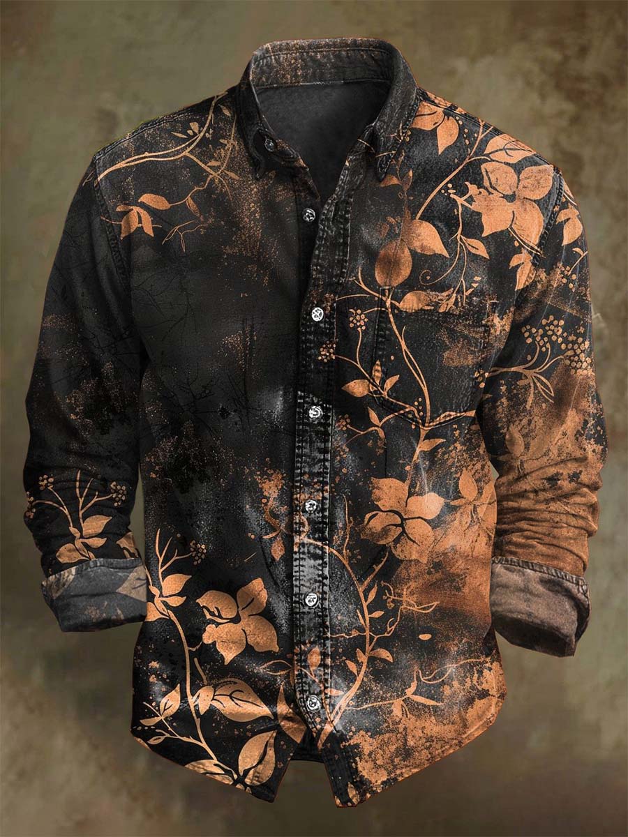 Vintage gradient blomstret utskrift uformell langærmetskjort