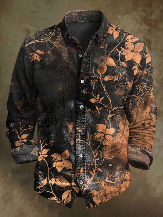 Vintage gradient blomstret utskrift uformell langærmetskjort