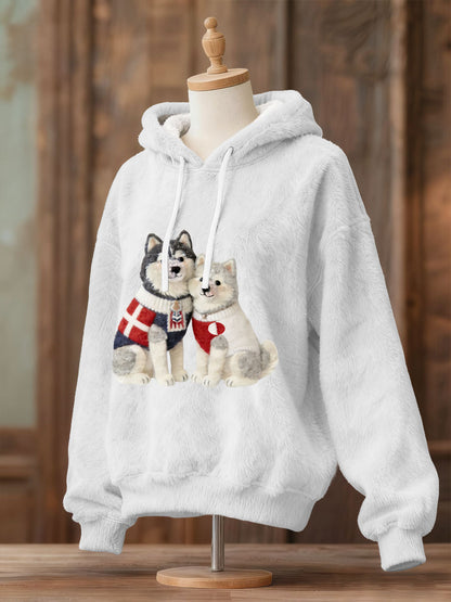 Grønlands hunde Flannel Hoodie for kvinner