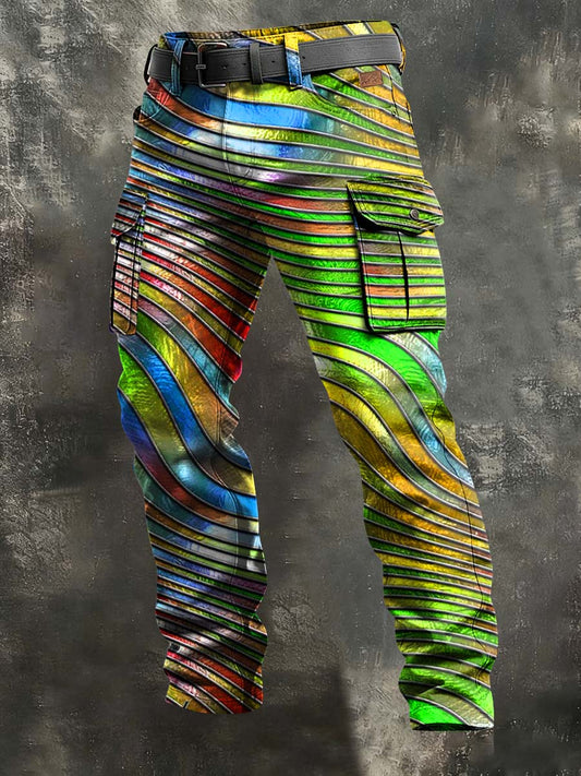 Mäns Retro Semester företag Abstrakt konst Skriv ut Casual Arbetsbyxor