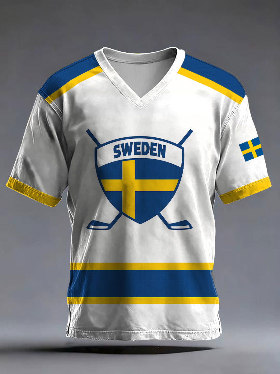 Mäns svensk ishockey tryckt Casual T-shirt