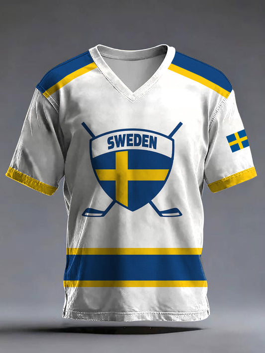 Mäns svensk ishockey tryckt Casual T-shirt
