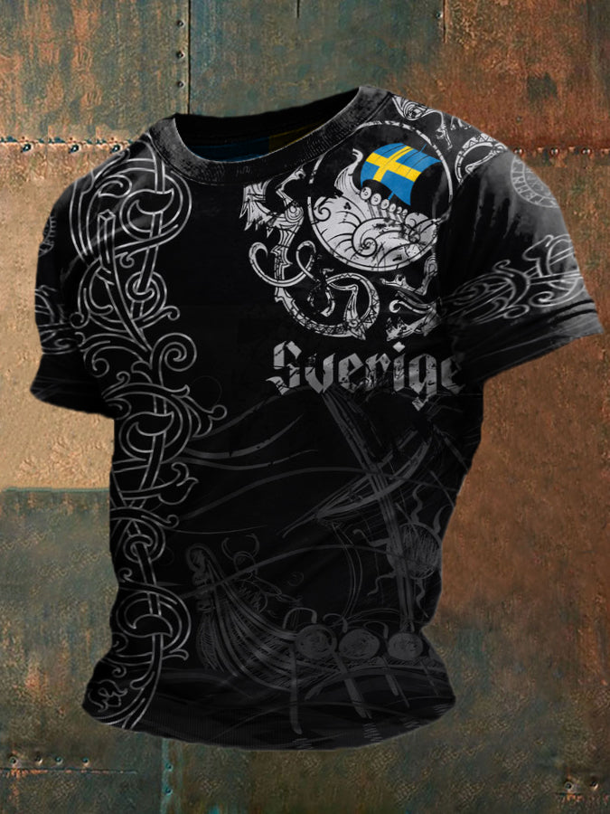Mäns Sverige Viking Style T-shirt