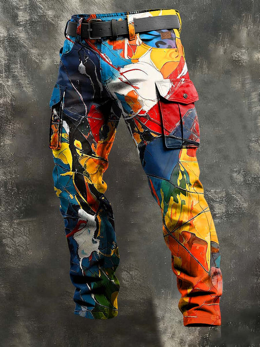 Mäns Retro Semester företag Abstrakt konst Skriv ut Casual Arbetsbyxor