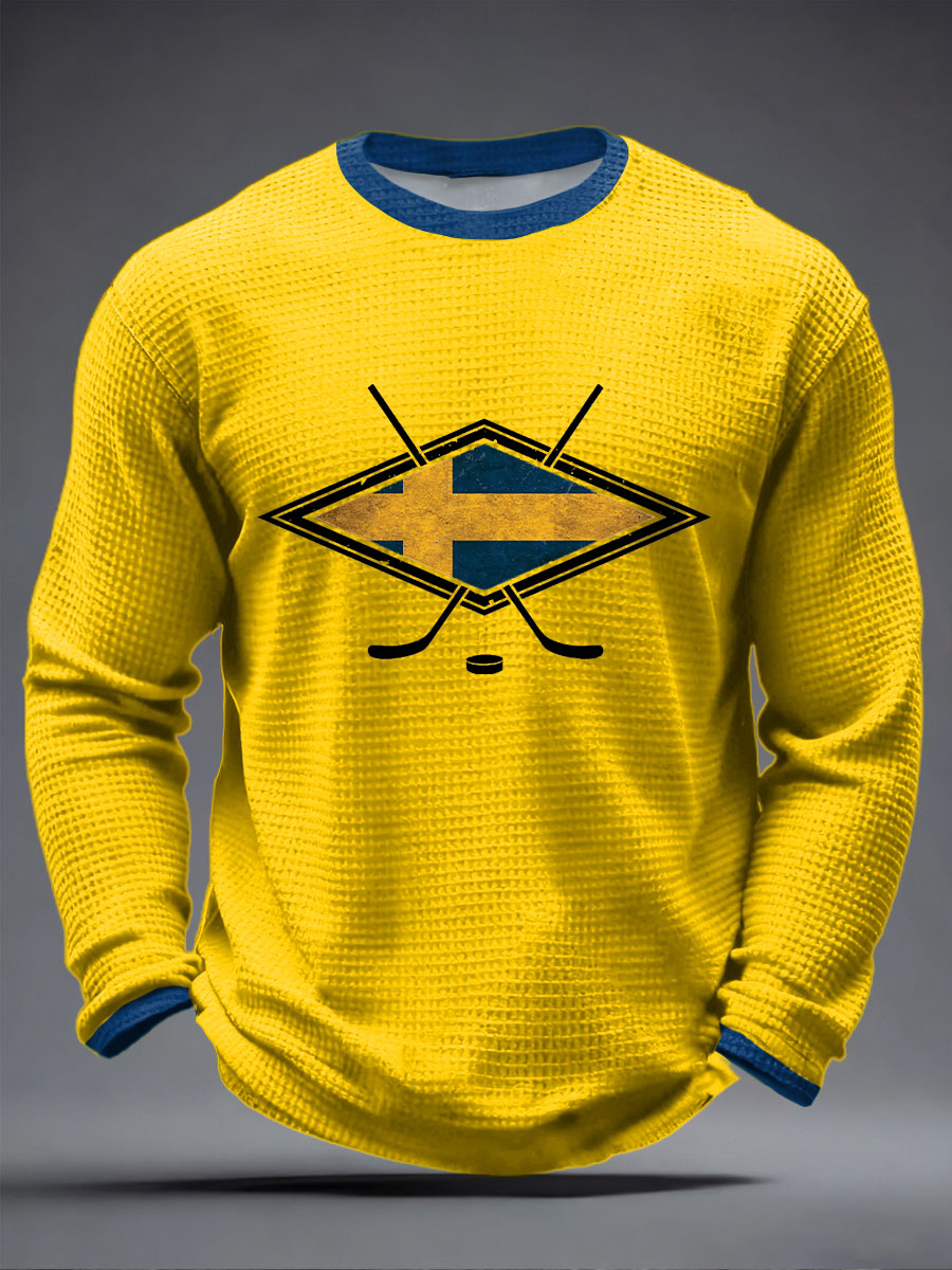 Mäns svenska ishockeyvåffle Print Casual T-shirt